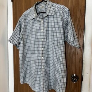 L.L. Bean Button Up Shirt Men's Sz XL Plaid Short Sleeves Blue 100% Cotton‎